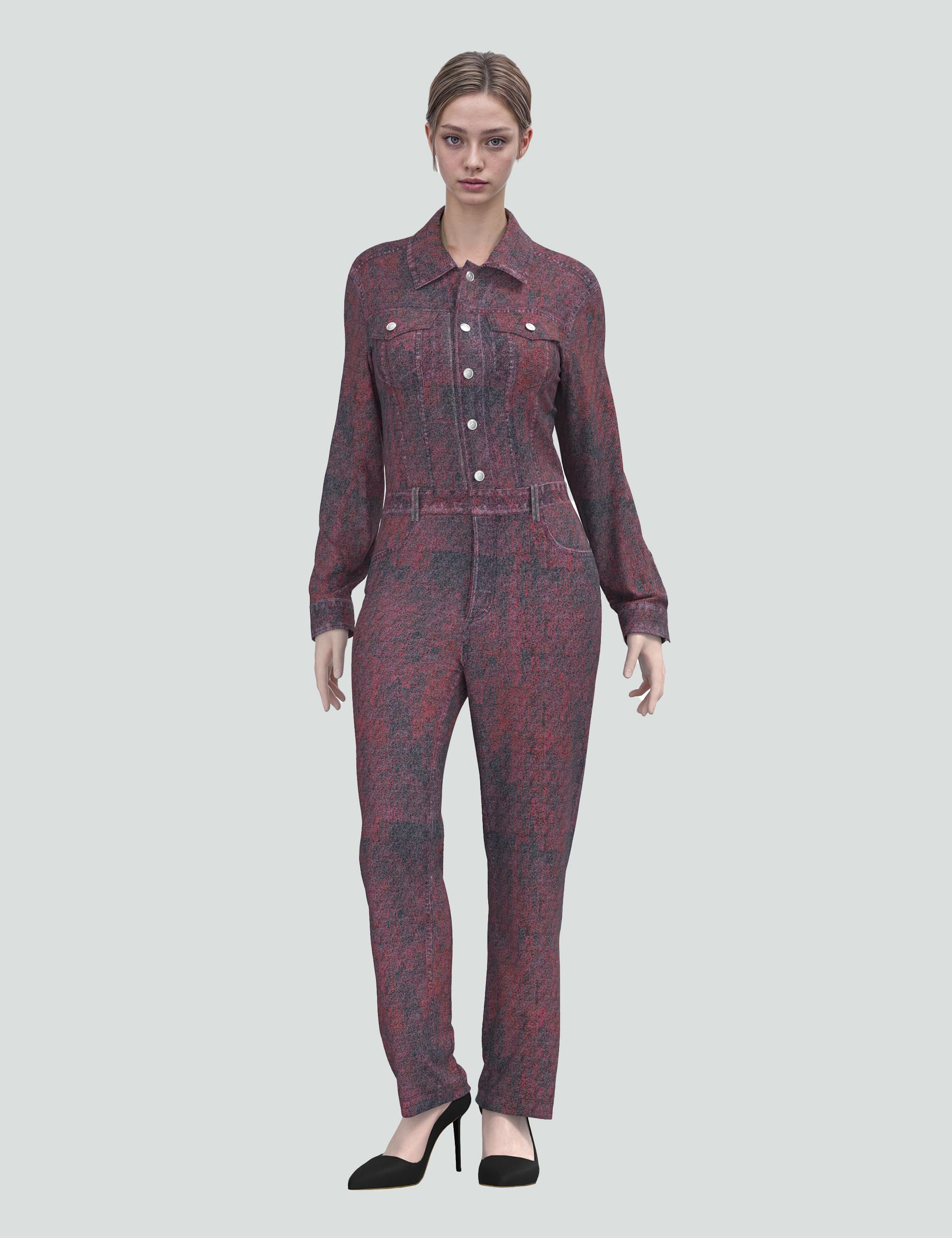 Denim Jumpsuit - Pink/Red Wash