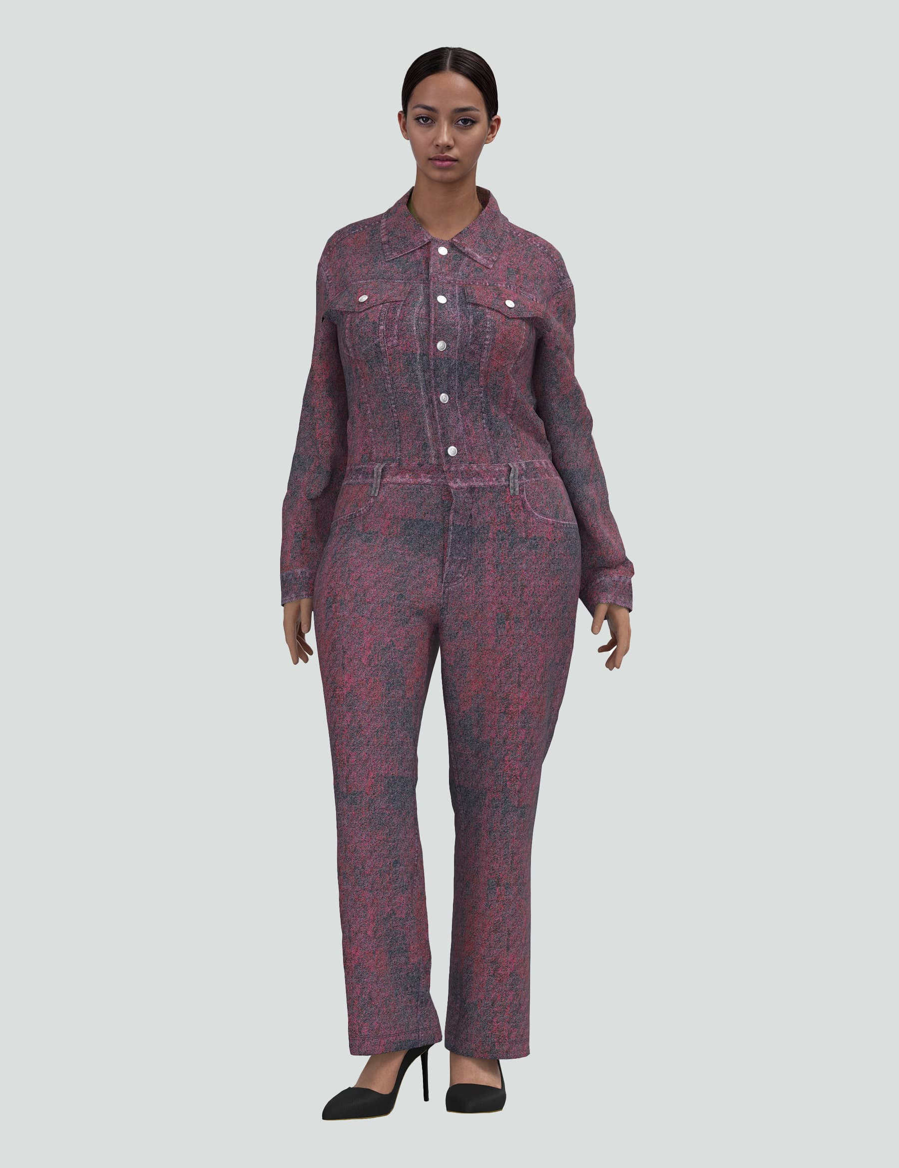 Denim Jumpsuit - Pink/Red Wash