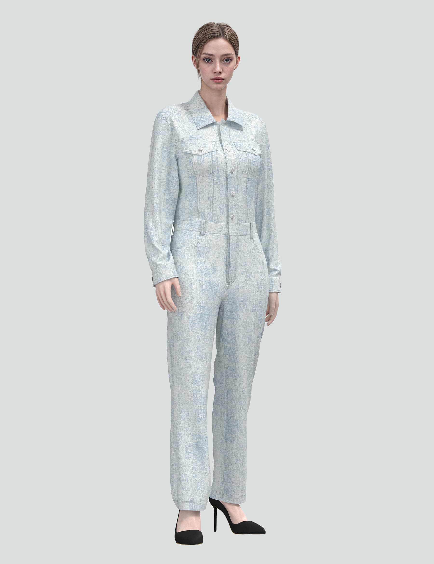 Denim Jumpsuit - White Acid Wash