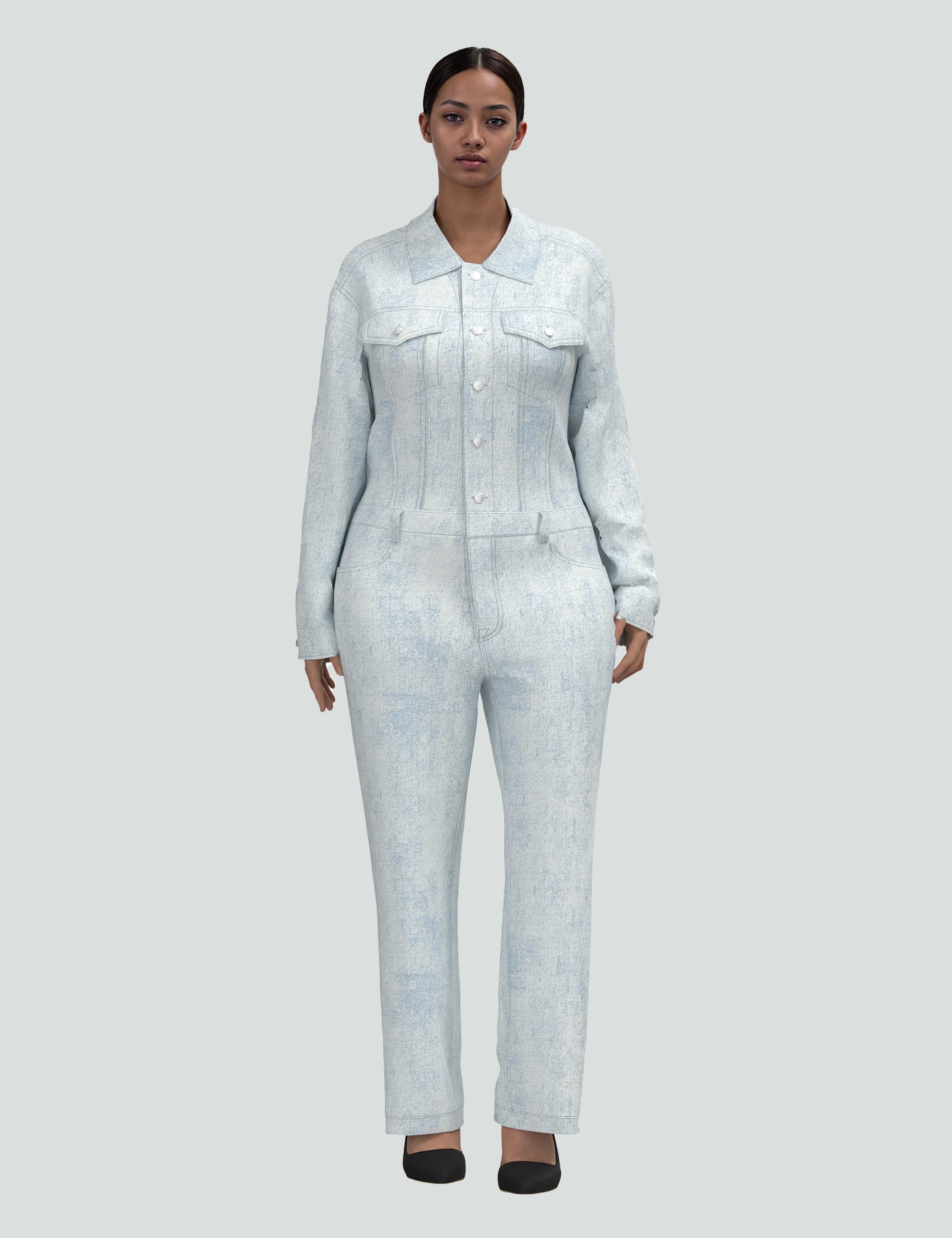 Denim Jumpsuit - White Acid Wash