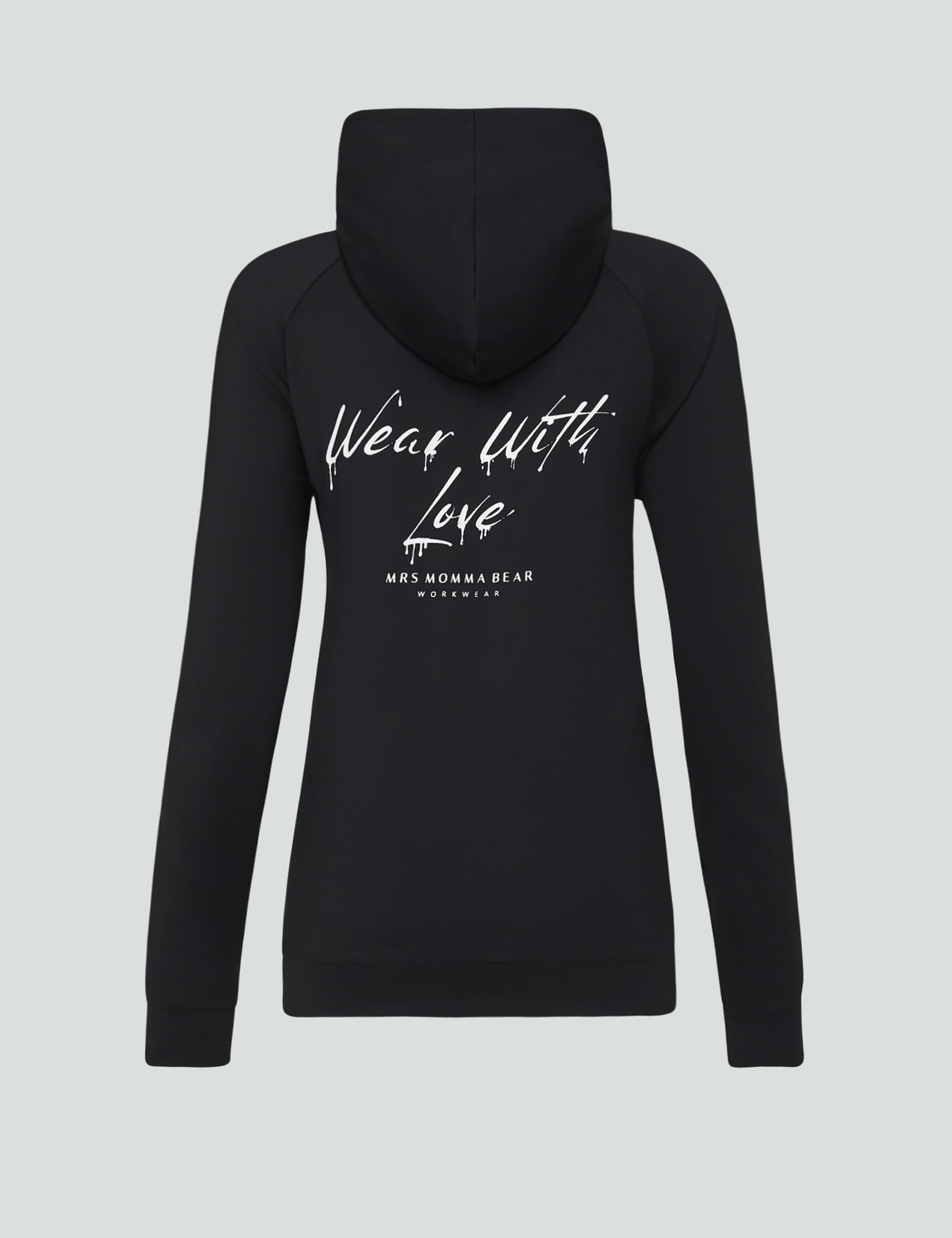 Back view of the Wear With Love hoodie, showcasing its stylish design and comfy fit, ideal for everyday wear.